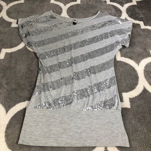 Love Rocks Dress Womens Small Sequin Striped Gray